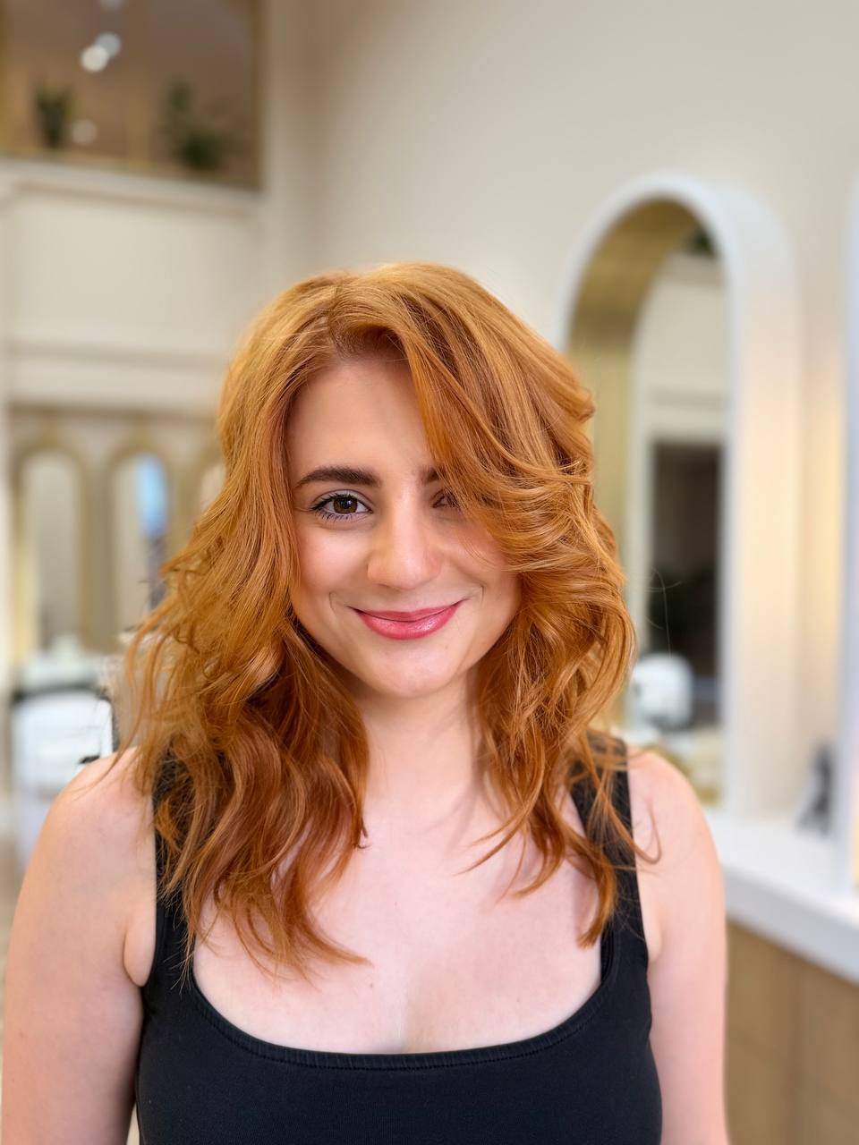 Balayage Kupfer auf mittellangen Haaren